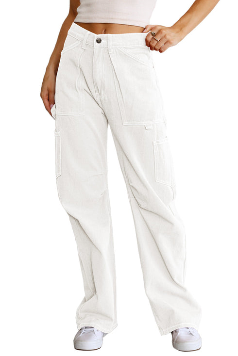 High Waist Straight Leg Cargo Pants with Pockets
